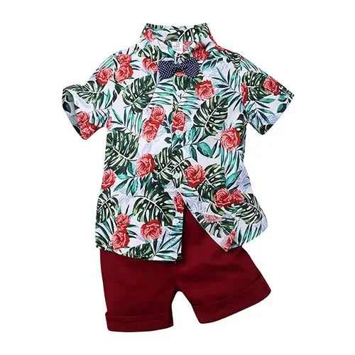 Toddler Boy Floral Bowtie Shirt + Shorts Gentleman Clothing Set