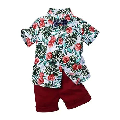 Toddler Boy Floral Bowtie Shirt + Shorts Gentleman Clothing Set
