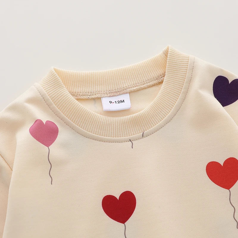 2PCS Love Balloon Print Long sleeved Baby Warm Clothing Set childrensterritory