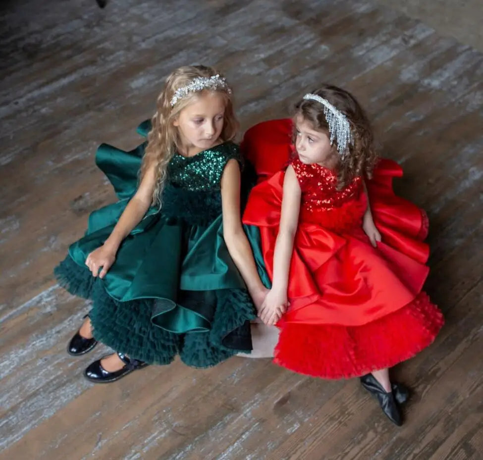 Jewel Neck Kids Girls Puffy Red Ruffles Pageant Birthday Dress childrensterritory