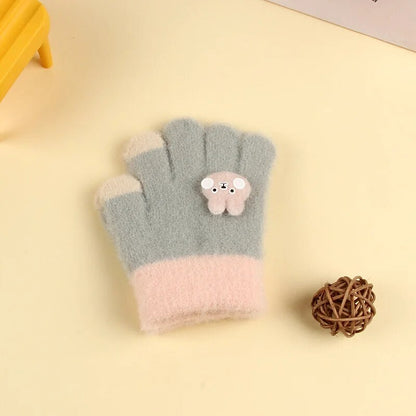 Kids Cartoon Design Furry Coral Fleece Short Gloves Mittens childrensterritory