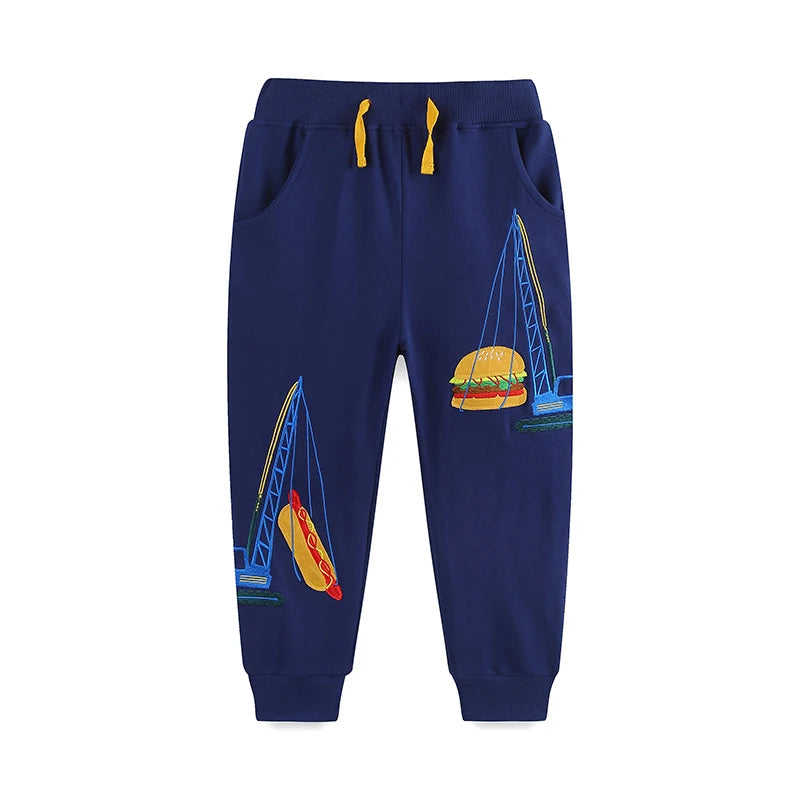 Little Girls Cartoon Hamburger Embroidery Cotton Pants childrensterritory