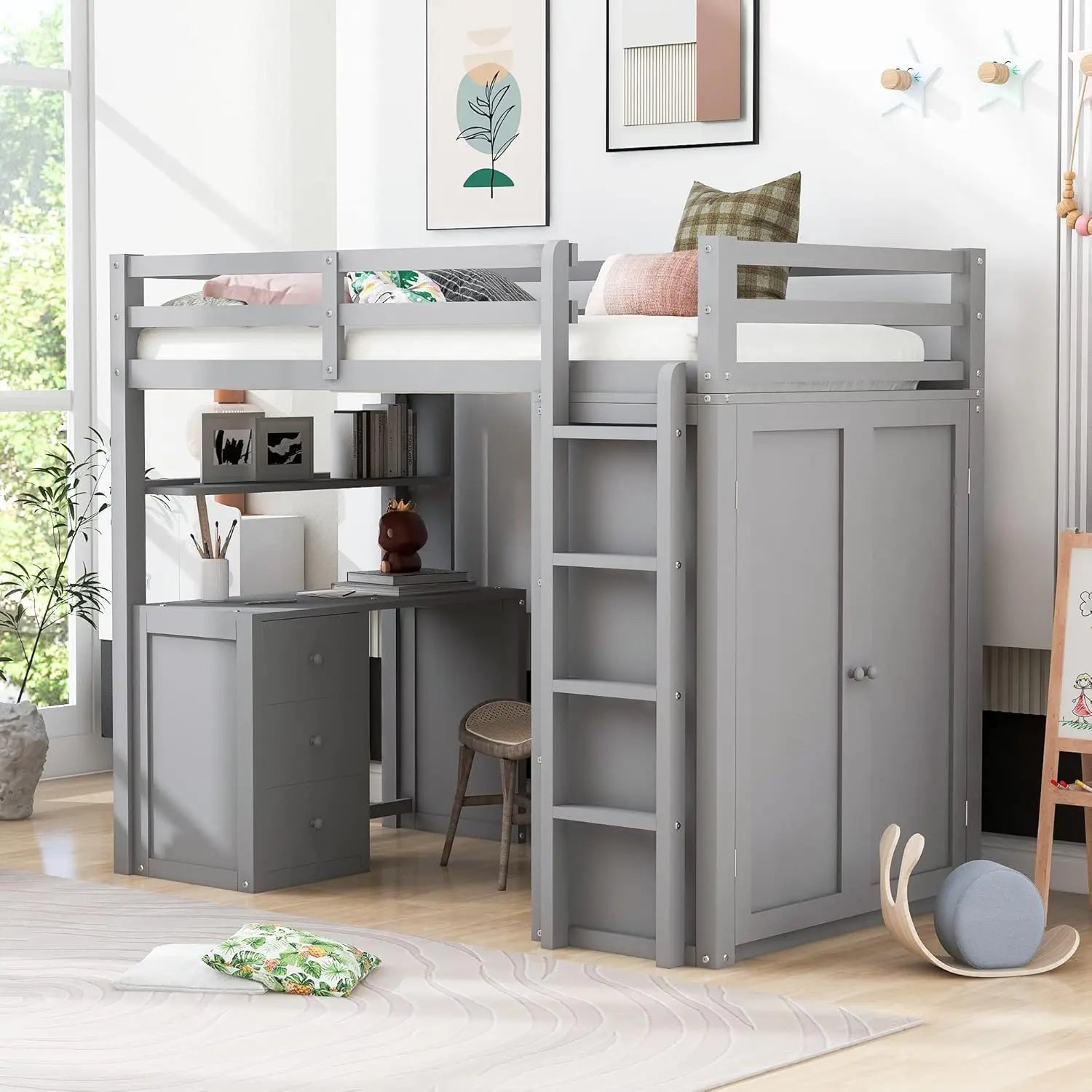 Designer Kids Loft Bed Frame With Storage Drawers