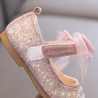 Single Pearl Shallow Kids Girls Bowknot Shoes
