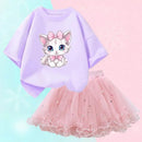 Little Girls Cute Cartoon Print T-Shirt & Mesh Tutu Skirt Outfits