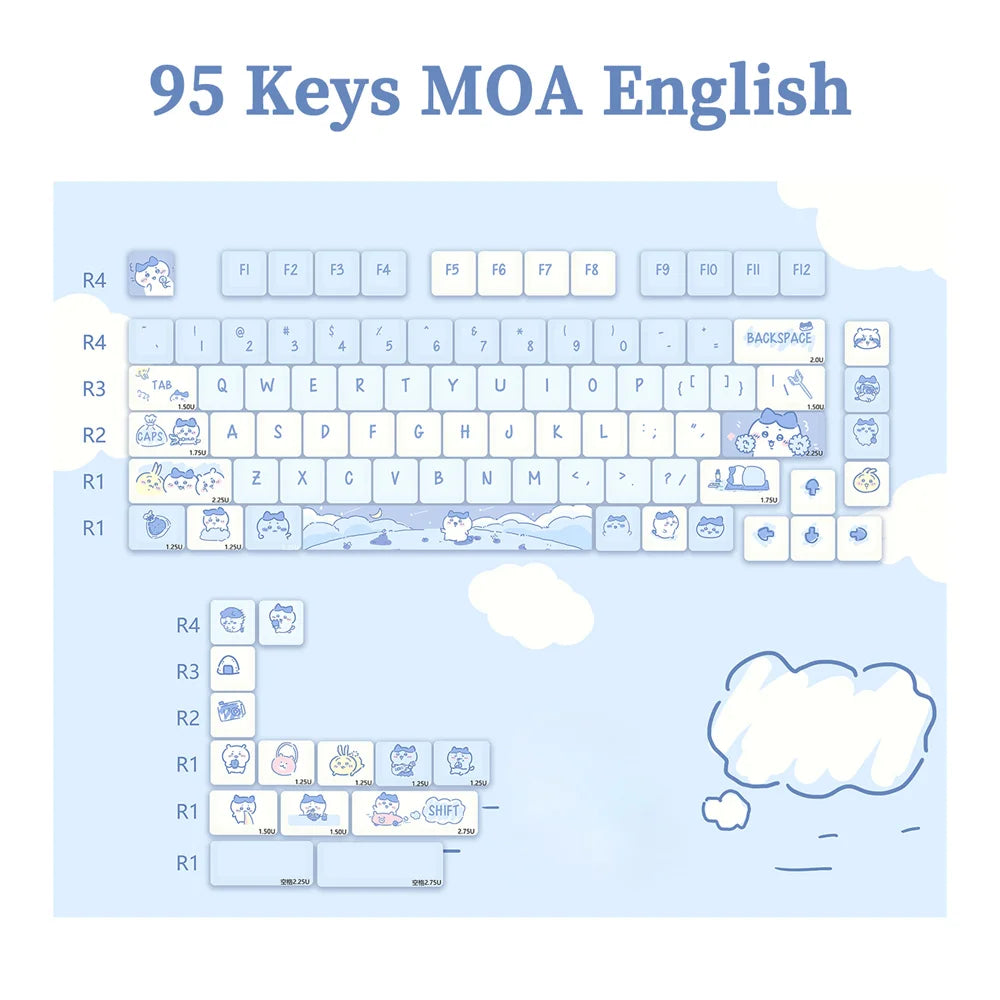 Dessert Cat Theme 95 Keycaps Kit for Mechanical Keyboard childrensterritory