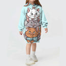 Kids Girls Cute Cat Print Casual Hoodie Dresses childrensterritory