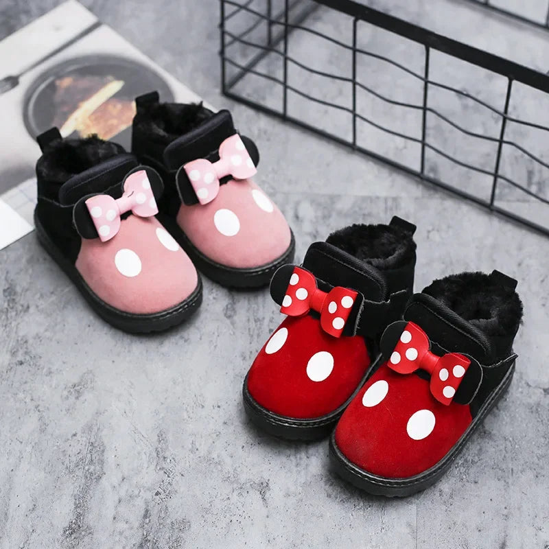 Cute Girls Casual Warm Shoes With Bow And Polka Dots childrensterritory