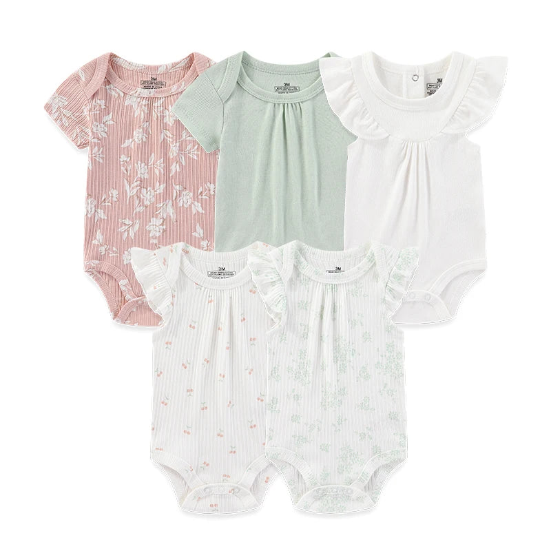 Cartoon Print Sleeveless 5Pieces Newborn Cotton Bodysuits childrensterritory