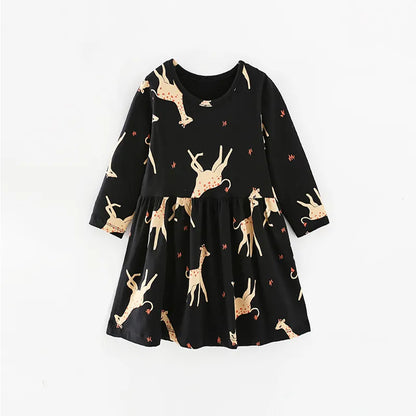 Kids Girls Cartoon Print Long Sleeve Winter Party Dresses childrensterritory