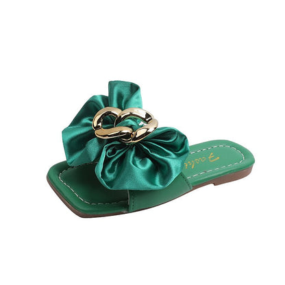 Kids Girls Satin Bow Flat Flip-flop Versatile Slippers childrensterritory