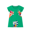 Girls Short Sleeves Fox Animals Print Summer Dresses