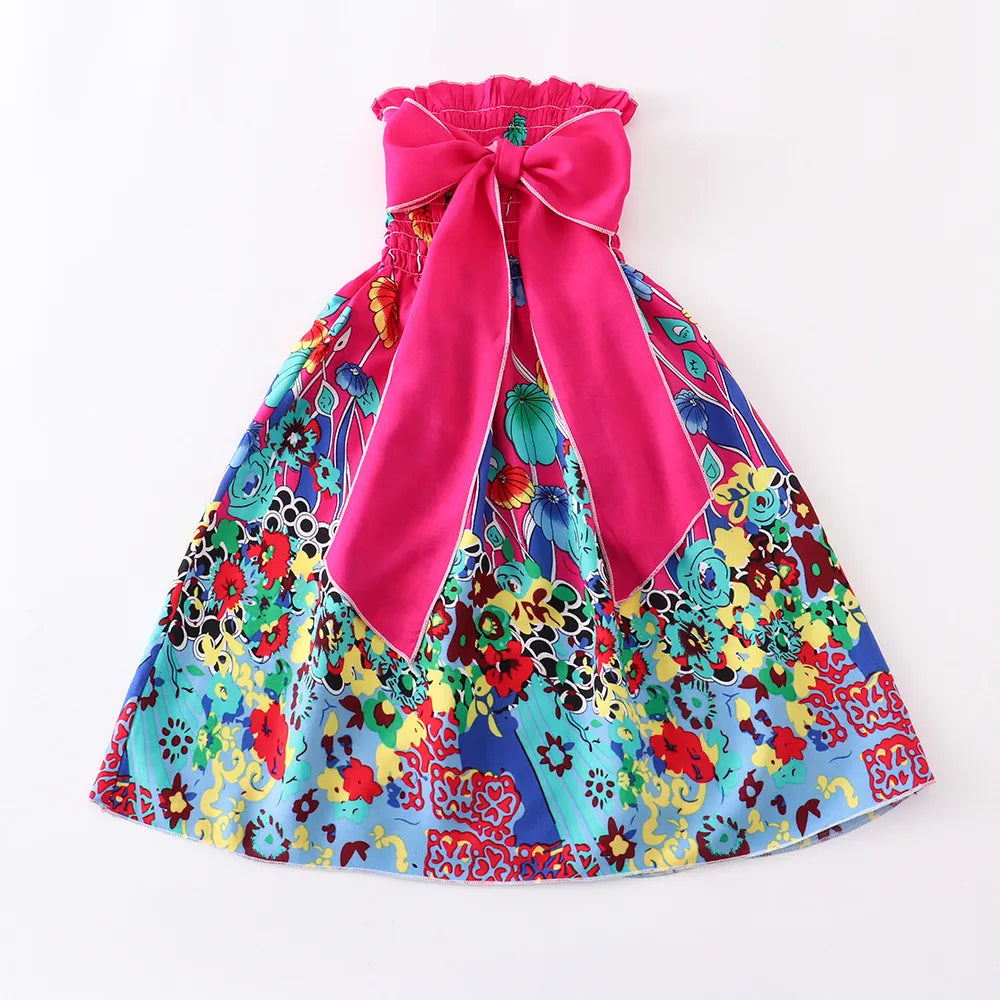 Bohemian Style Kids Girls Floral Sling Ruffles Beach Dresses childrensterritory