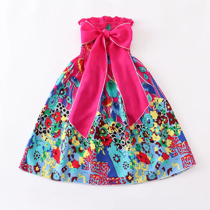 Bohemian Style Kids Girls Floral Sling Ruffles Beach Dresses childrensterritory