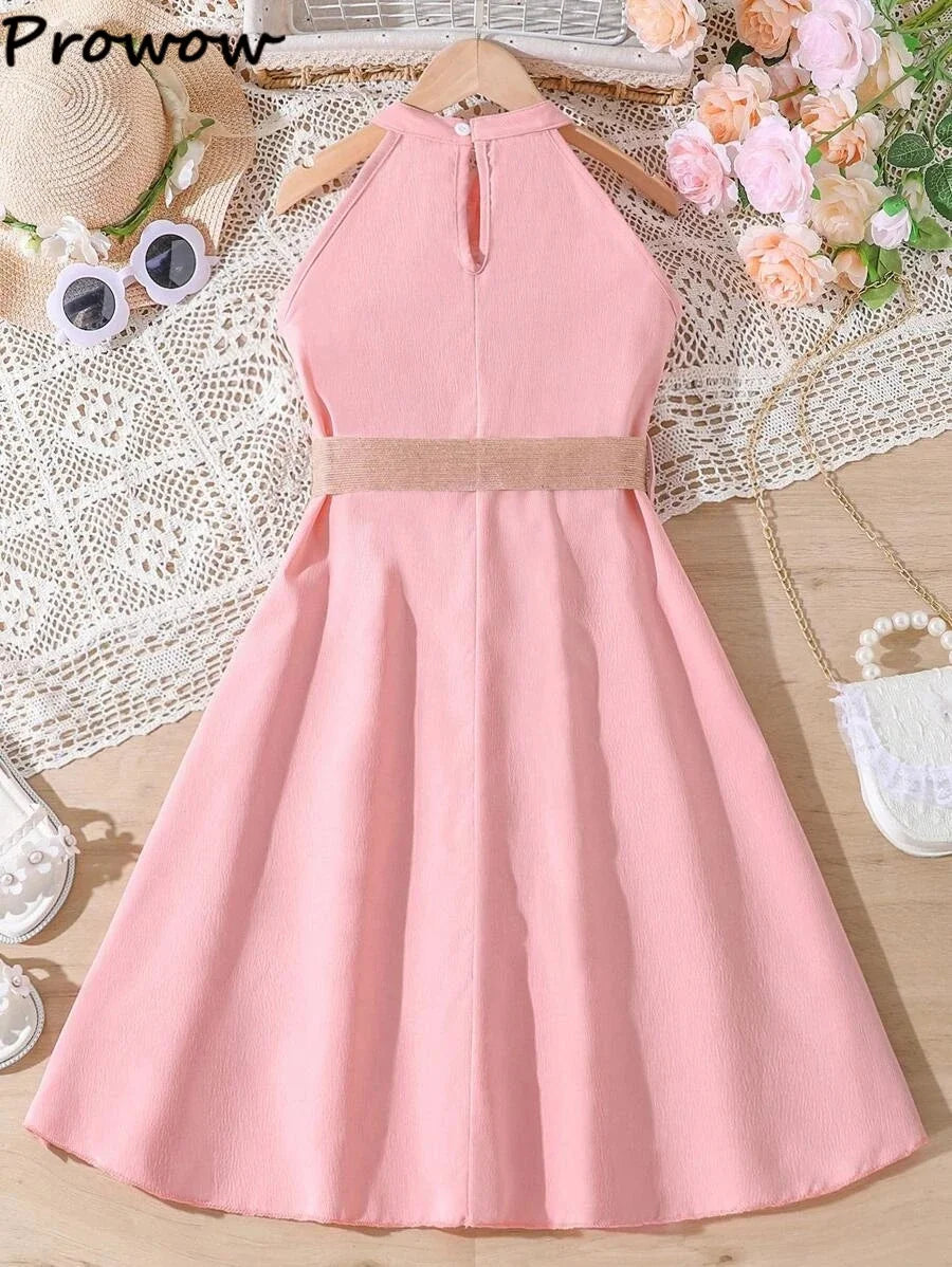 Kids Girls Off Shoulder Formal Summer Party Dresses With Belt