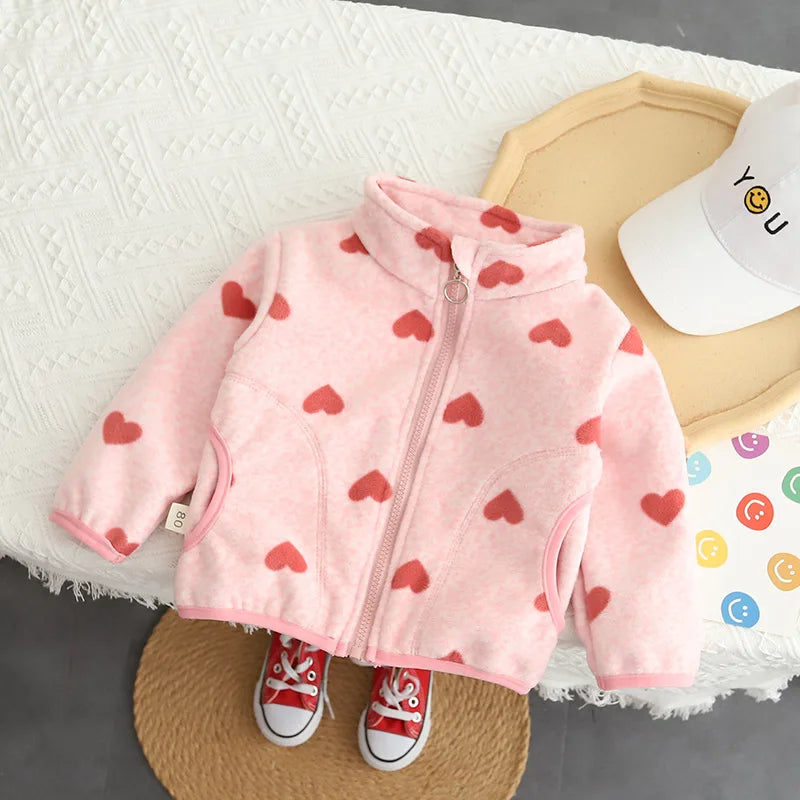 Printed Warm Polar Fleece Jackets for Little Girls Boys