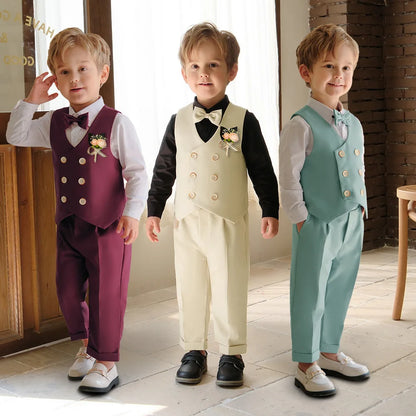 3 Pieces Kids Boys Formal Suit in 5 Colors (Vest Pants Bow-tie)