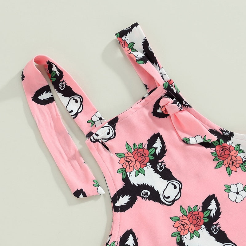 Baby Girl Cow Printed Crew Neck Summer Bodysuit childrensterritory