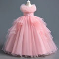 Kids Girls Long Fluffy Mesh Studded Grand Evening Party Dresses childrensterritory