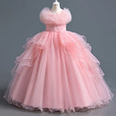 Kids Girls Long Fluffy Mesh Studded Grand Evening Party Dresses childrensterritory