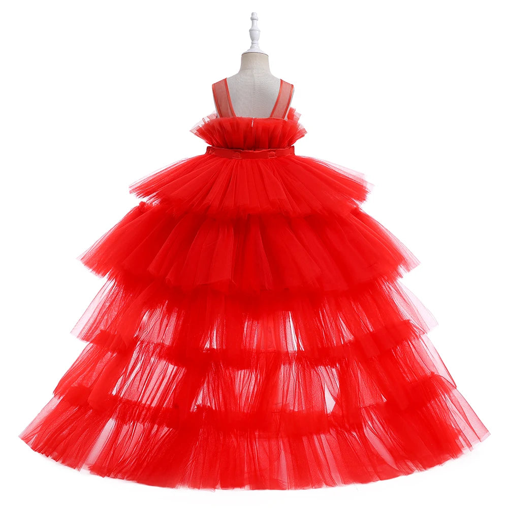 Little Girls Puffy Tulle First Communion Dresses with Trailing childrensterritory