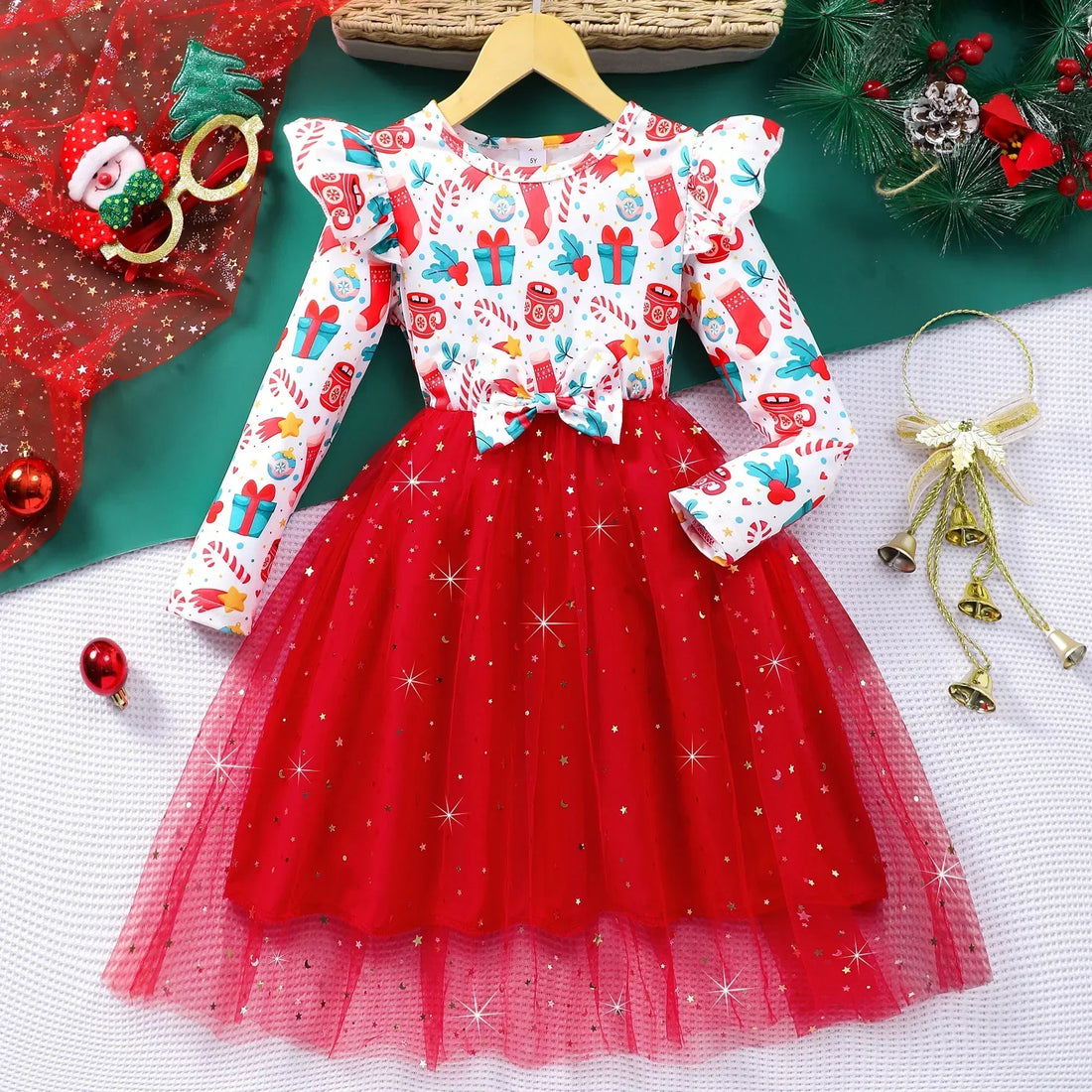 Kids Girls Christmas Style Long Sleeve Party Dresses