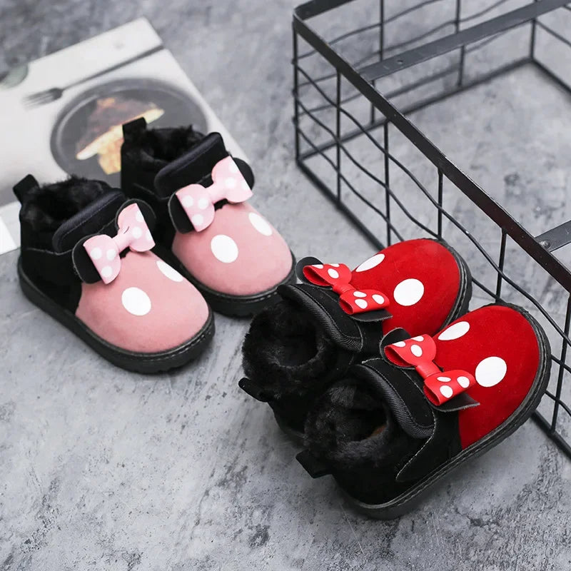 Cute Girls Casual Warm Shoes With Bow And Polka Dots childrensterritory