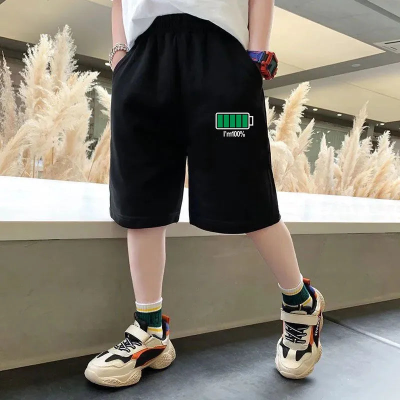Kids Boys Funny Battery Print Sports Shorts for Summer childrensterritory