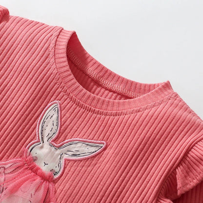 Girls Full Sleeves Cartoon Rabbit Print Dresses childrensterritory