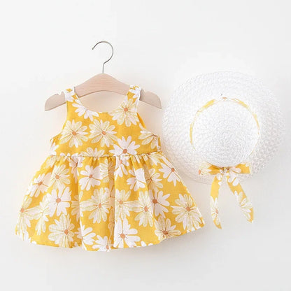 Baby Girl Big Bow Floral Princess Dress with Hat childrensterritory