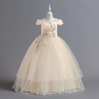 Kids Girls Lace Embroidery Bridesmaid Party Dress childrensterritory