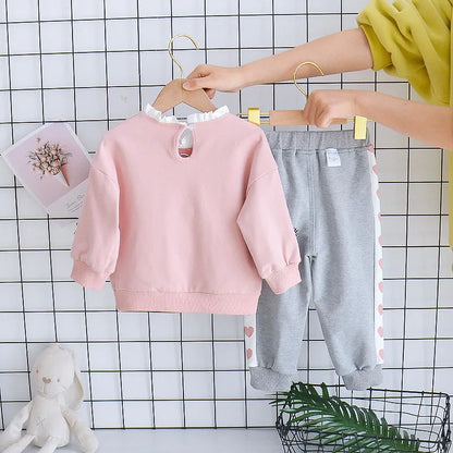 Toddler Girl Heart Print 2 Pieces Stylish Tracksuits Set childrensterritory