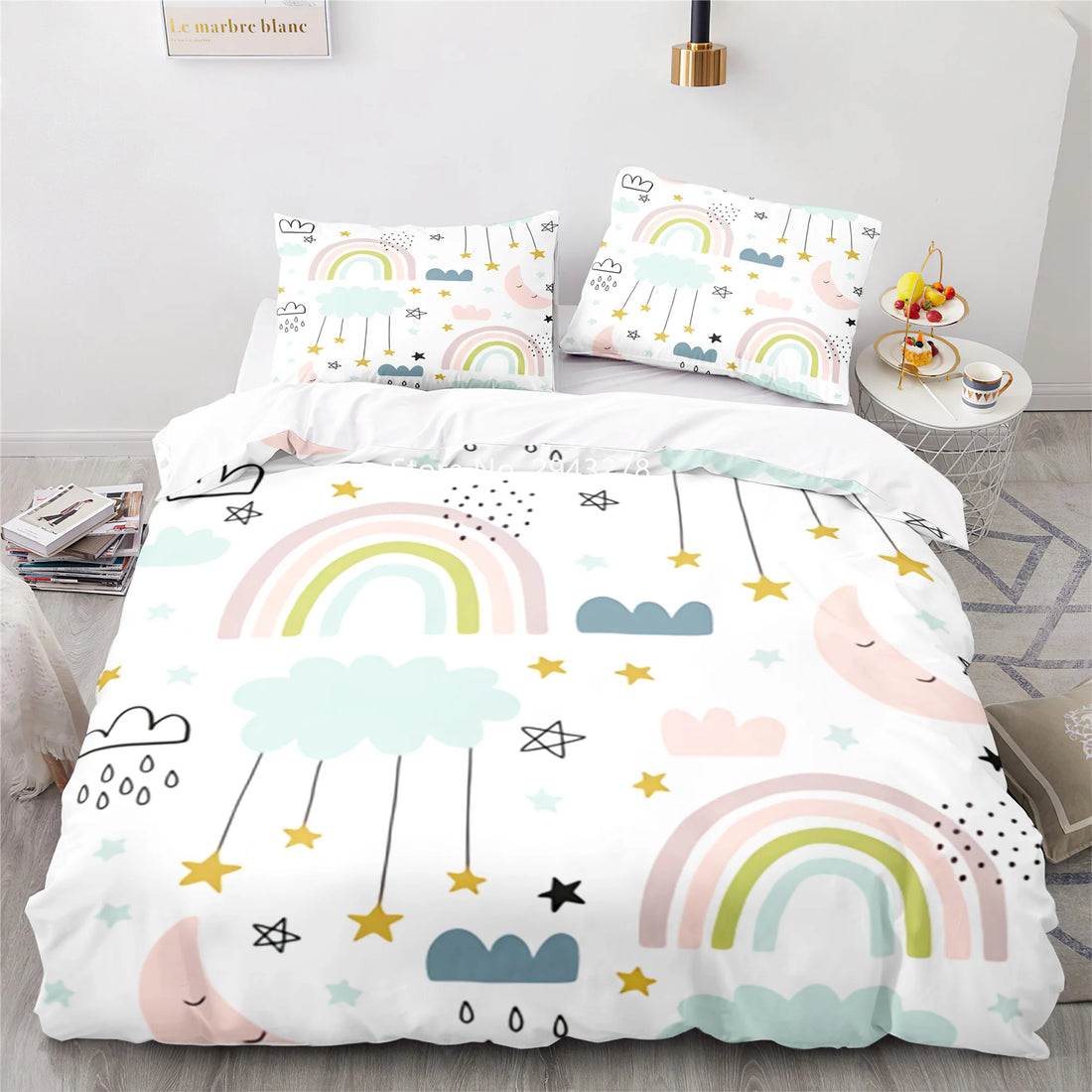 Rainbow Print Lovely Duvet Cover Pillowcase Kids Bedding Set