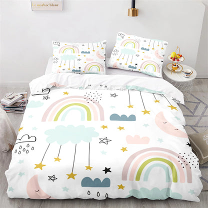 Rainbow Print Lovely Duvet Cover Pillowcase Kids Bedding Set