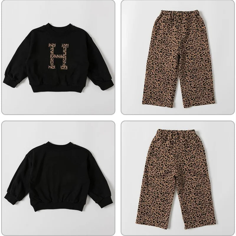 Kids Girls Leopard Letter Printed 2pcs Suit Set childrensterritory