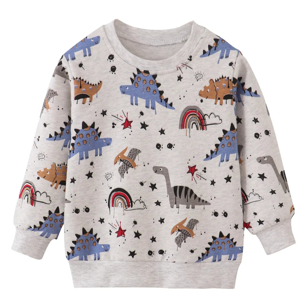 Cartoon Animal Print Long Sleeve Kids Boys Sweatshirts