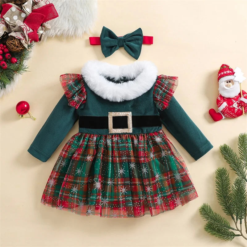 Baby Girls Christmas 2 Piece Dress &amp; Bow Headband