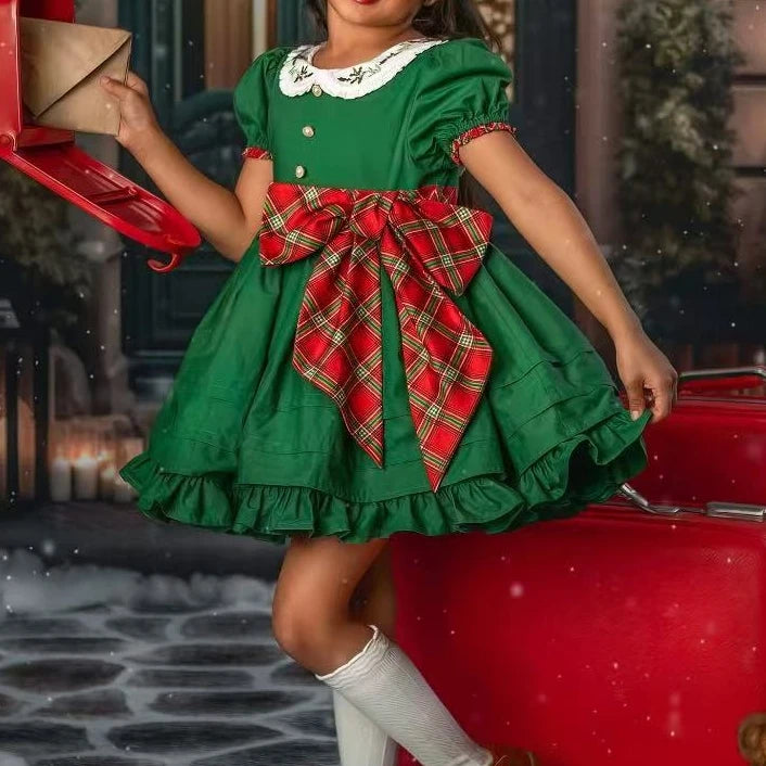 Girls' Half-Sleeves Bowknot Design Party Dresses childrensterritory