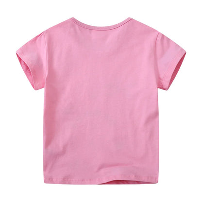 Dinosaurs Cartoon Print Summer T-Shirts For Girls
