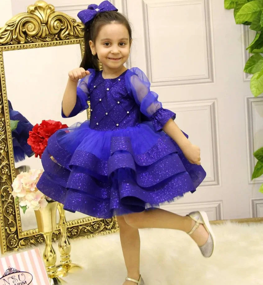 Puffy Tulle with Bow Short Flower Girl Dresses for Birthday