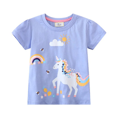 Dinosaurs Cartoon Print Summer T-Shirts For Girls