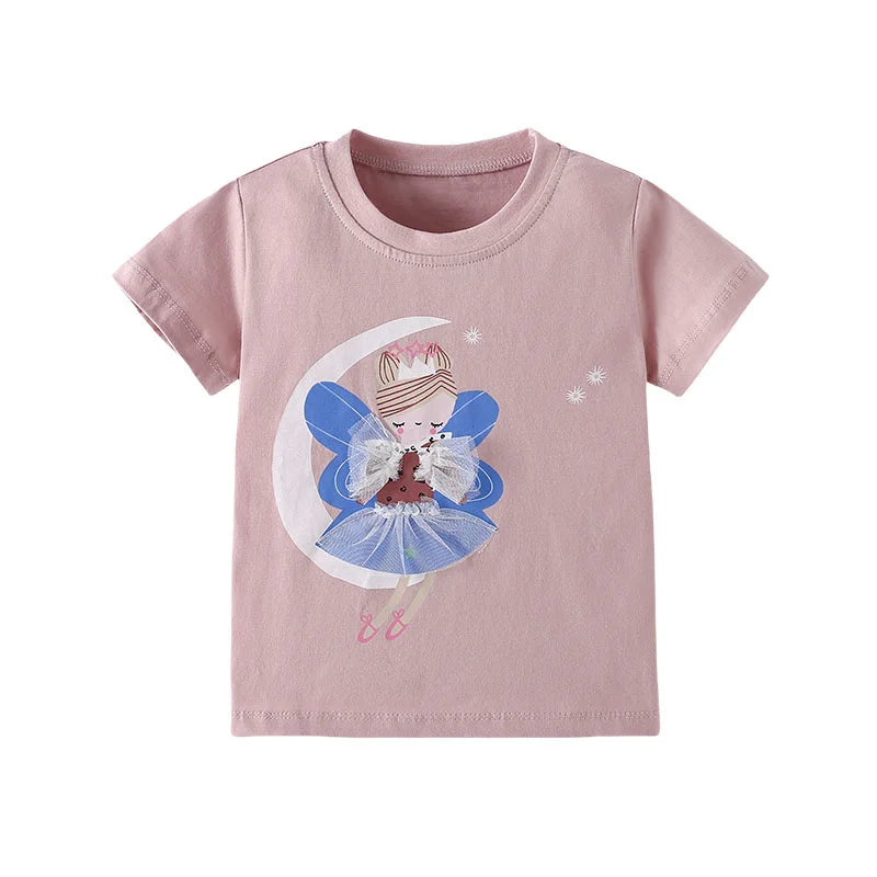 Kids Girls Cartoon Design Cotton Summer Tees/Tops childrensterritory
