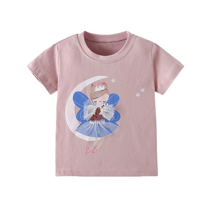 Kids Girls Cartoon Design Cotton Summer Tees/Tops childrensterritory