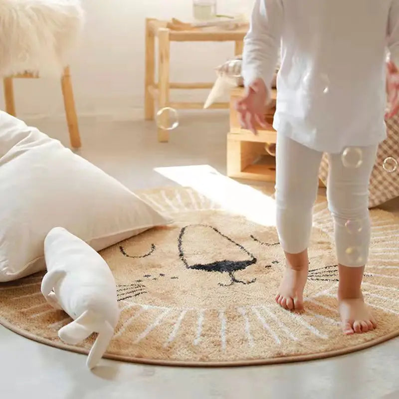 Lion Cartoon Design Round Shape Play Mat for Living Room, Bedroom childrensterritory