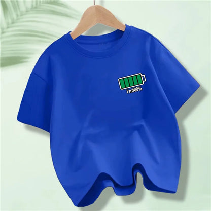 Kids 100% Full Battery Design T-shirts for Summer childrensterritory
