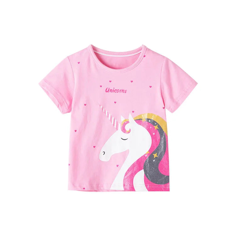 Half-Sleeves Cartoon Print Summer Casual Tops For Girls childrensterritory