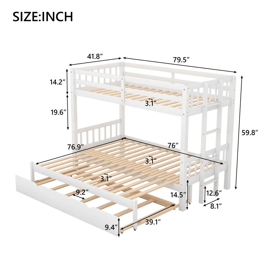High-quality Twin Over Twin Pull-out Bunk Bed with Trundle childrensterritory