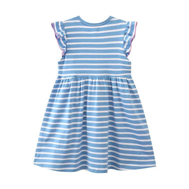 Little Girls Striped Unicorn Design Cotton Dresses For Summer childrensterritory