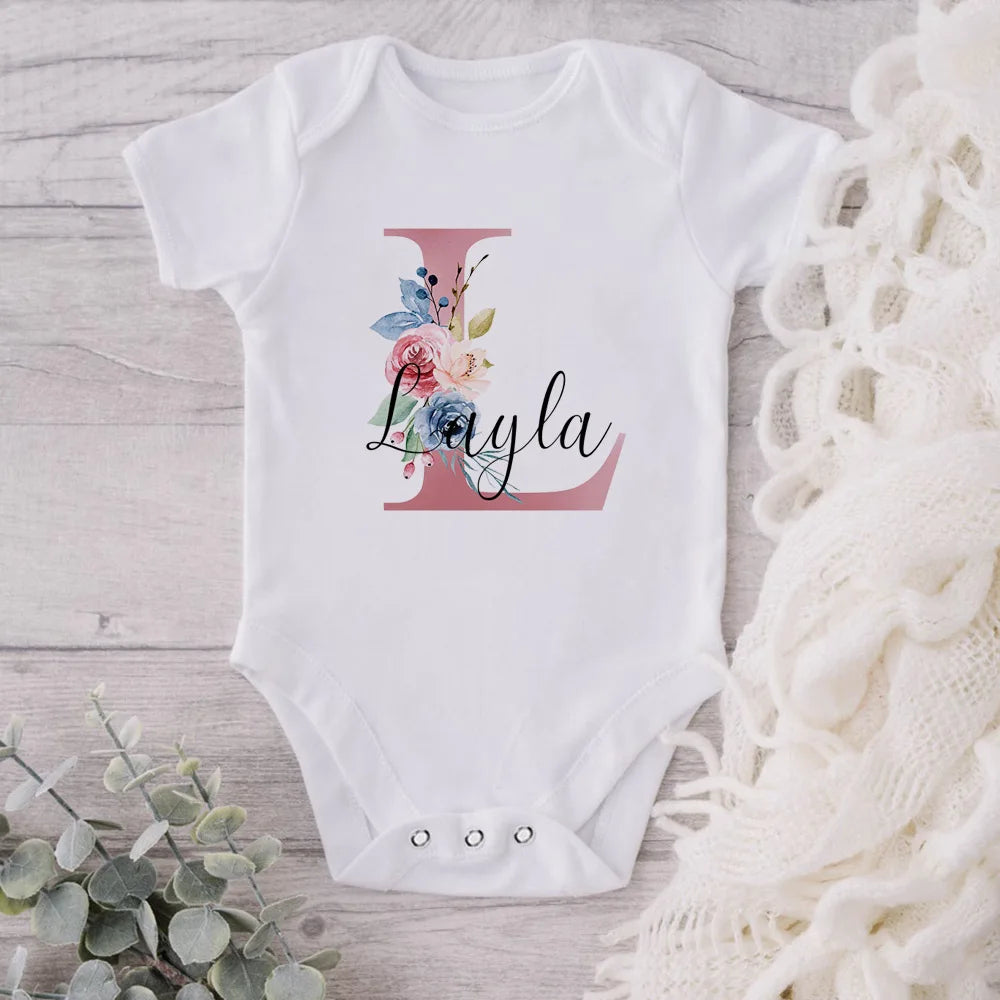 Custom Name Print Baby Girls Boys White Bodysuit childrensterritory