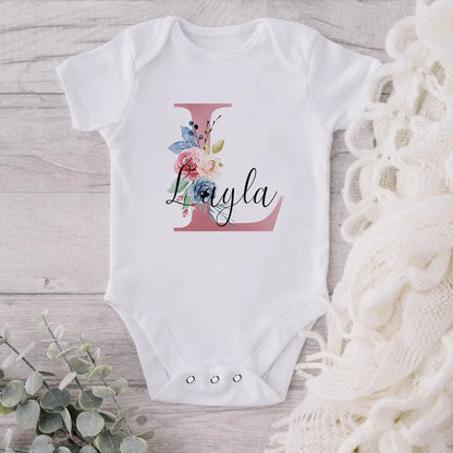 Custom Name Print Baby Girls Boys White Bodysuit childrensterritory